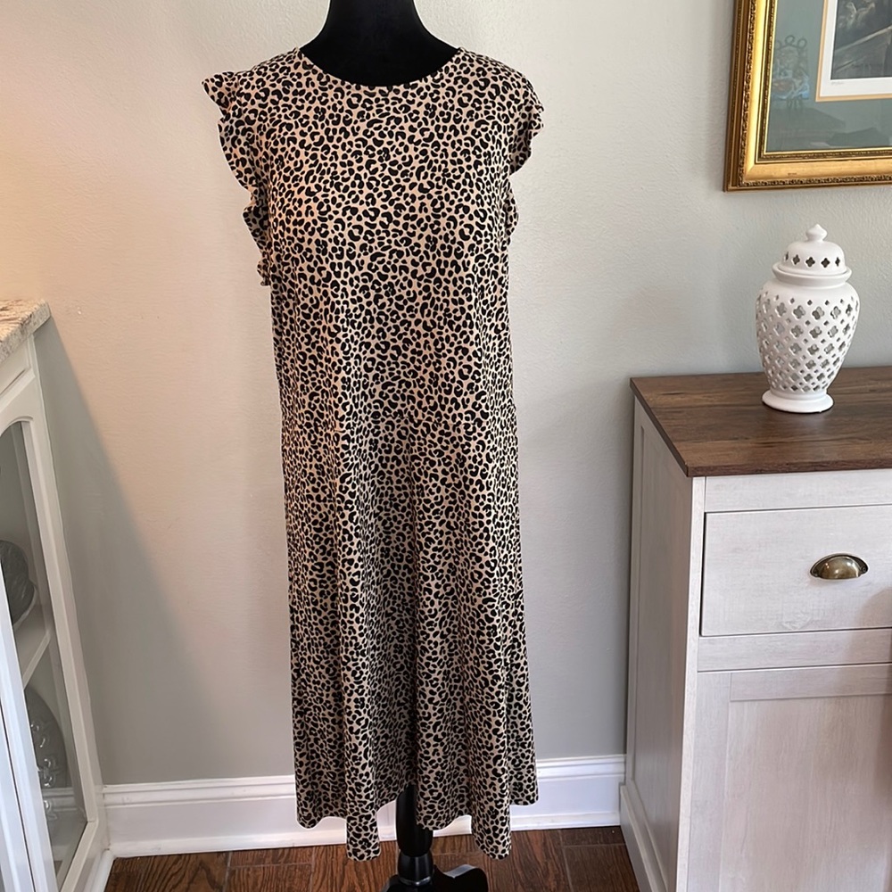Knit leopard print casual dress